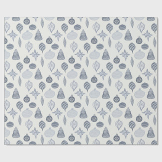 Papier Cadeau Ornement Bleu + Blanc Vintage