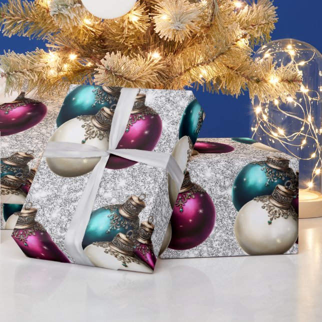 Papier Cadeau Ornement boule de Noël élégant (Vacances)