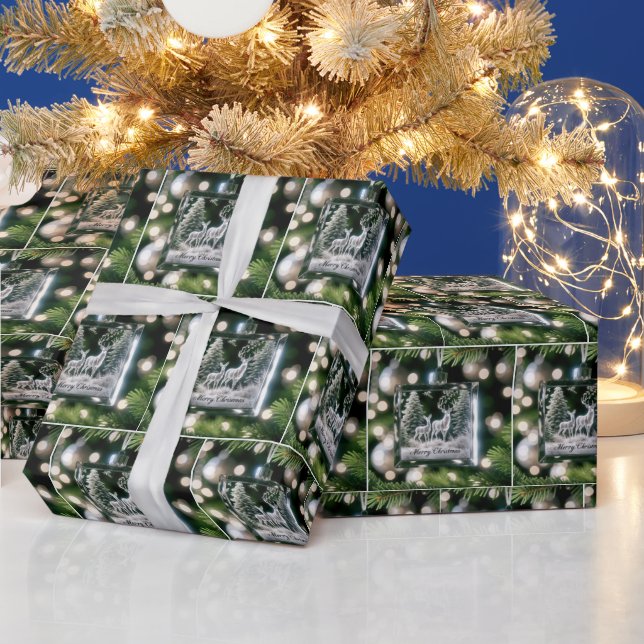 Papier Cadeau Ornement De Cerfs De Cristal Sur Pine Tree (Vacances)