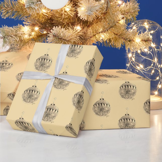 Papier Cadeau - Ornement de l'Arbre sur Fond Jaune (Vacances)