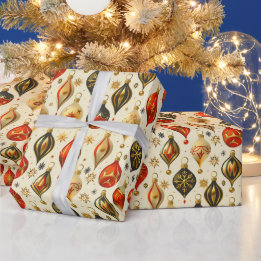 Papier Cadeau Ornement de Noël Design Doré Coloré