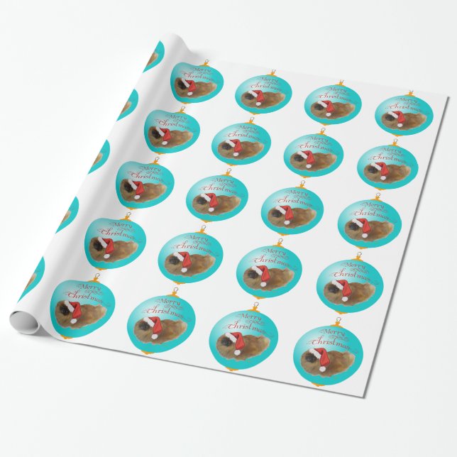 Papier Cadeau Ornement de Noël Pékinois (Déroulé)