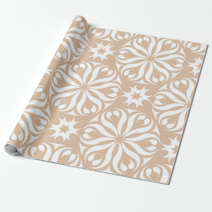 Papier Cadeau Ornement fleuri beige et blanc. Motif transparent