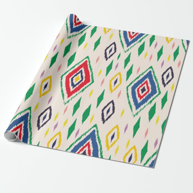 Papier Cadeau Ornement folklorique géométrique Ikat avec diamant (Déroulé)
