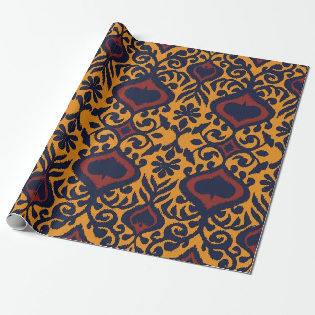 Papier Cadeau Ornement folklorique géométrique Ikat. Damas orien (Déroulé)