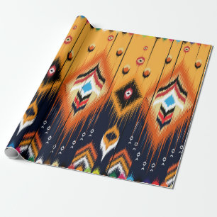 Papier Cadeau Ornement folklorique géométrique Ikat. Ethnie trib