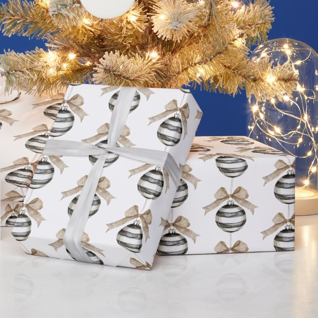 Papier Cadeau Ornement Noël Rayures Noir Blanc (Vacances)