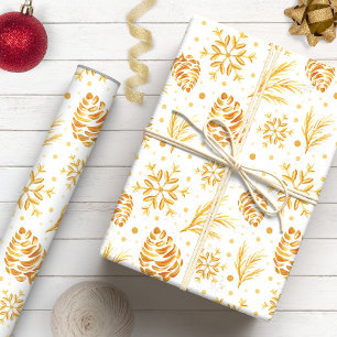 Papier Cadeau Ornement rustique de Noël en pin doré
