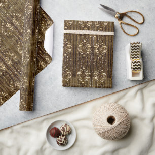 Papier Cadeau Ornemental Brun Doré Élégant Motif