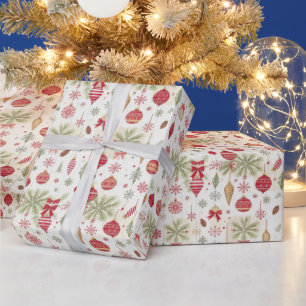 Papier Cadeau Ornements Botaniques Vintage Noël Fêtes