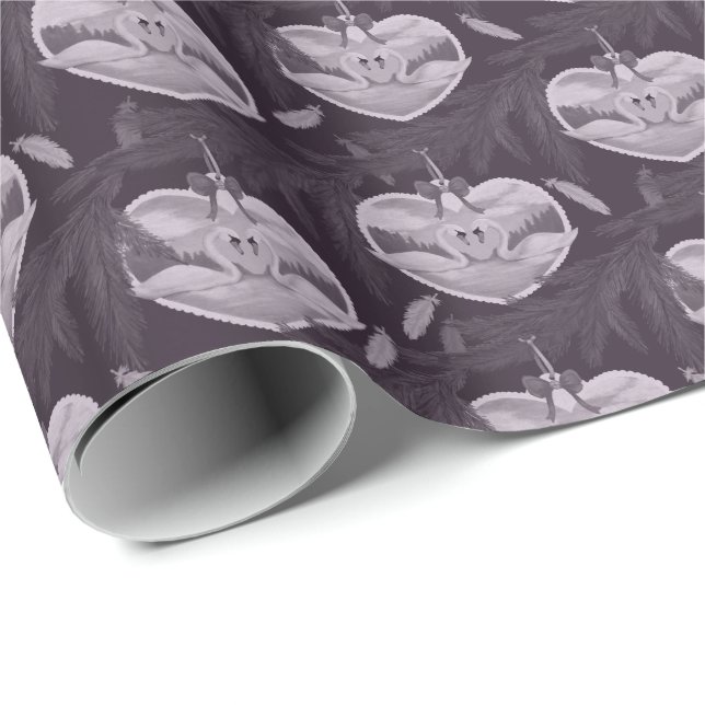 Papier Cadeau Ornements Cygne Lunatique (Coin rond)
