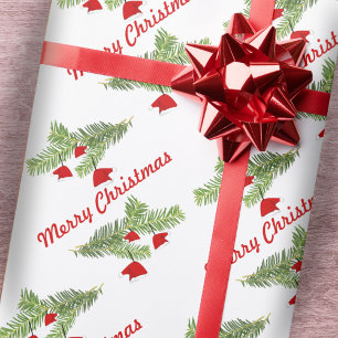 Papier Cadeau Ornements de chapeau de Père Noël rouge sur branch