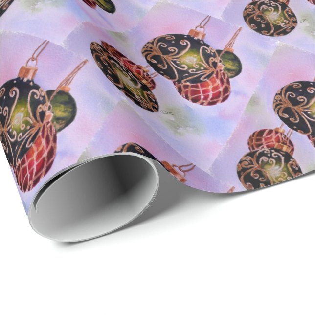 Papier Cadeau Ornements de Noël (Coin rond)