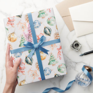 Papier Cadeau Ornements de Noël à l'aquarelle
