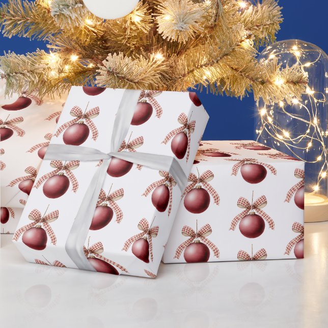 Papier Cadeau Ornements de Noël à ruban rouge blanc (Vacances)