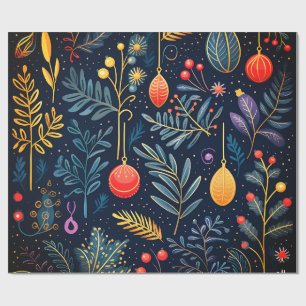 Papier Cadeau Ornements de Noël Botaniques Vintage Cadeau