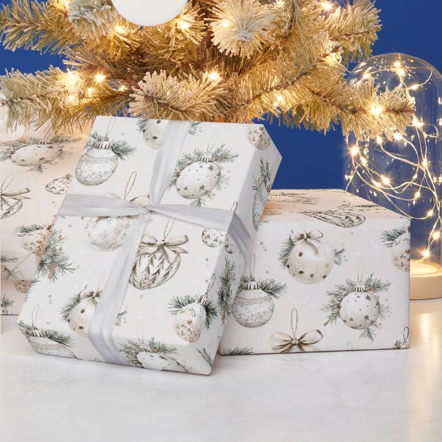 Papier Cadeau Ornements de Noël Crème Chic (Vacances)