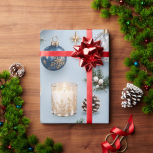 Papier Cadeau Ornements de Noël en Saphir Bleu Glacé