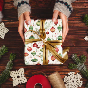 Papier Cadeau Ornements de Noël festifs Motif sans couture