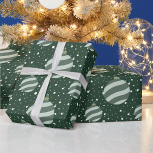 Papier Cadeau Ornements de Noël personnalisés Vert Blanc Rayure