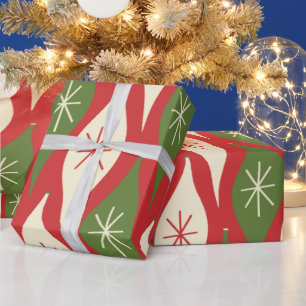 Papier Cadeau Ornements de Noël Rétro Vintage de la Mi-Siècle