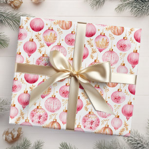 Papier Cadeau Ornements de Noël rose et or