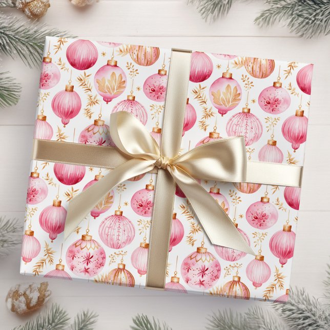 Papier Cadeau Ornements de Noël rose et or (Créateur téléchargé)