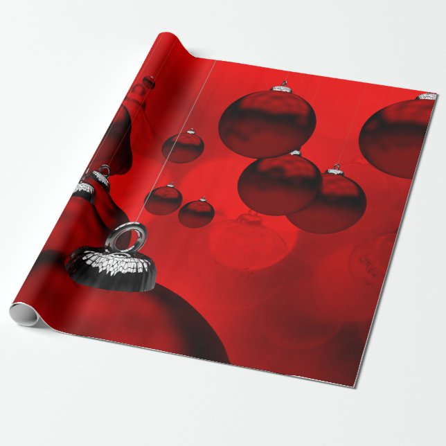 Papier Cadeau Ornements de Noël Rouges (Déroulé)