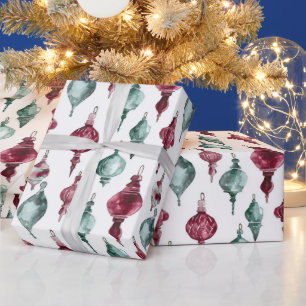 Papier Cadeau Ornements de Noël vert rouge Bourgogne