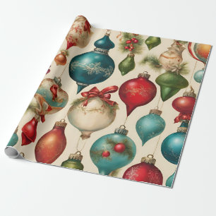 Papier Cadeau Ornements de Noël Vintage colorés