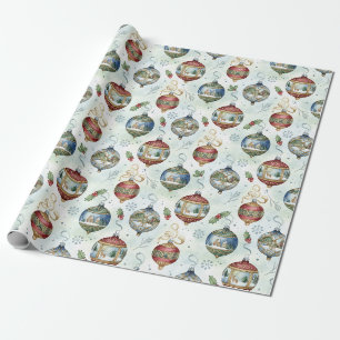 Papier Cadeau Ornements de Noël vintage et baie de houx
