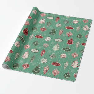 Papier Cadeau Ornements de Noël vintage sur fond vert menthe