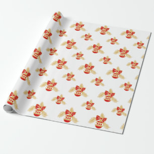 Papier Cadeau Ornements de style rétro en or et rouge