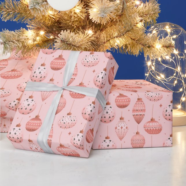 Papier Cadeau Ornements de vacances roses Noël (Vacances)