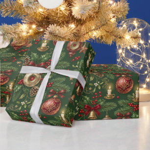 Papier Cadeau Ornements et décorations de Noël vintage verts