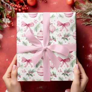 Papier Cadeau Ornements et vaches roses Noël et hiver Anniversai
