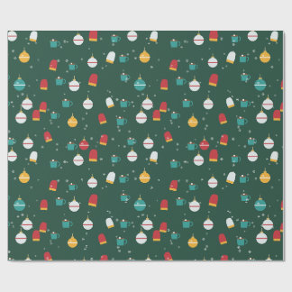 Papier Cadeau Ornements Mitaines et Chocolat Chaud Motif de Noël