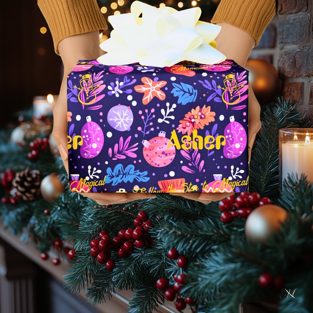 Papier Cadeau Ornements personnalisés et Noël floral (Créateur téléchargé)