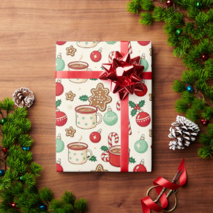 Papier Cadeau Ornements Rétro de Noël Cozy Vintage