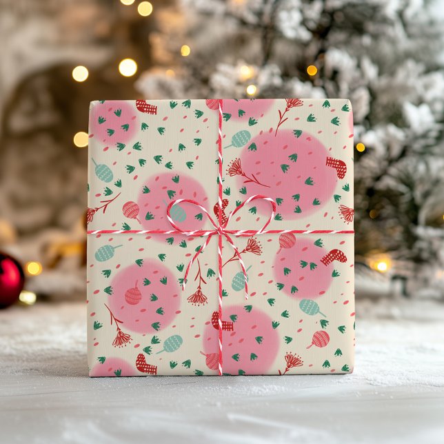 Papier Cadeau Ornements Rose et Bas – Noël Rétro (Créateur téléchargé)