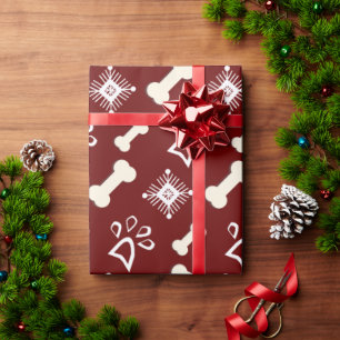 Papier Cadeau Os de chien de Noël Motif flocon de neige