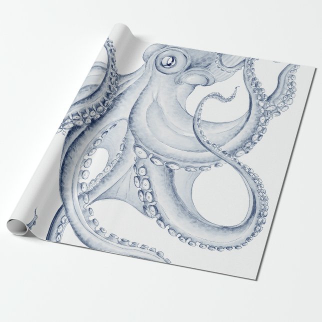 Papier Cadeau Otopus bleu Cephalopod Craken Encre (Déroulé)