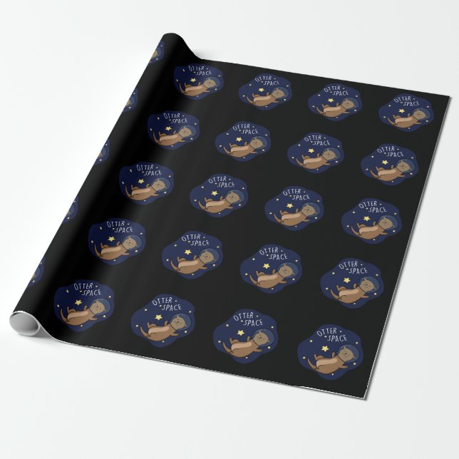 Papier Cadeau Otter, astronaute de Otter Pun Dark BG (Déroulé)