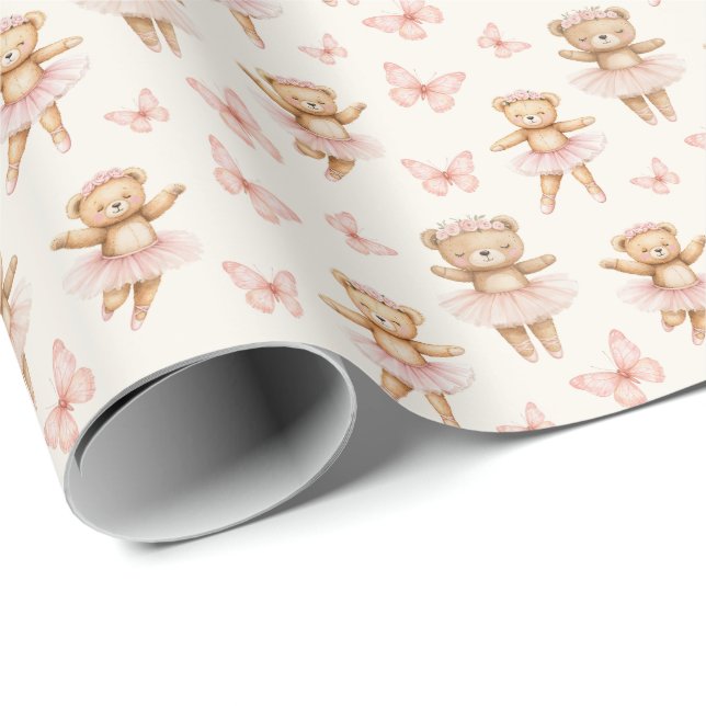 Papier Cadeau Ours ballerines mignons (Coin rond)