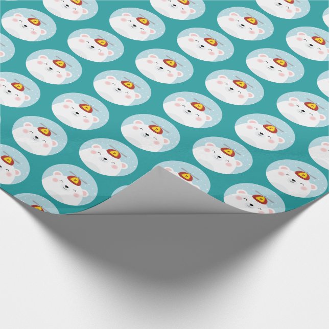 Papier Cadeau Ours blanc dans un motif de casquette de (Coin)
