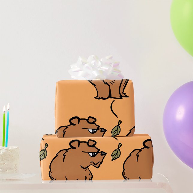 Papier Cadeau Ours Brown avec chute de la feuille d'automne joli (Créateur téléchargé)