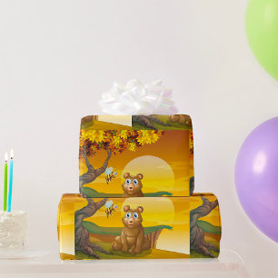 Papier Cadeau Ours Brun Coucher de Soleil