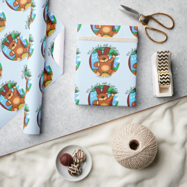 Papier Cadeau Ours dans la prairie d'anniversaire (Artisanat)