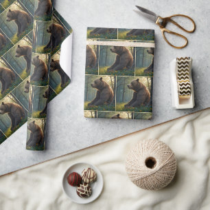 Papier Cadeau Ours dans les bois d'été avec des fleurs sauvages