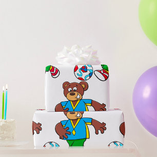 Papier Cadeau Ours de football jouant au football en tenue de sp
